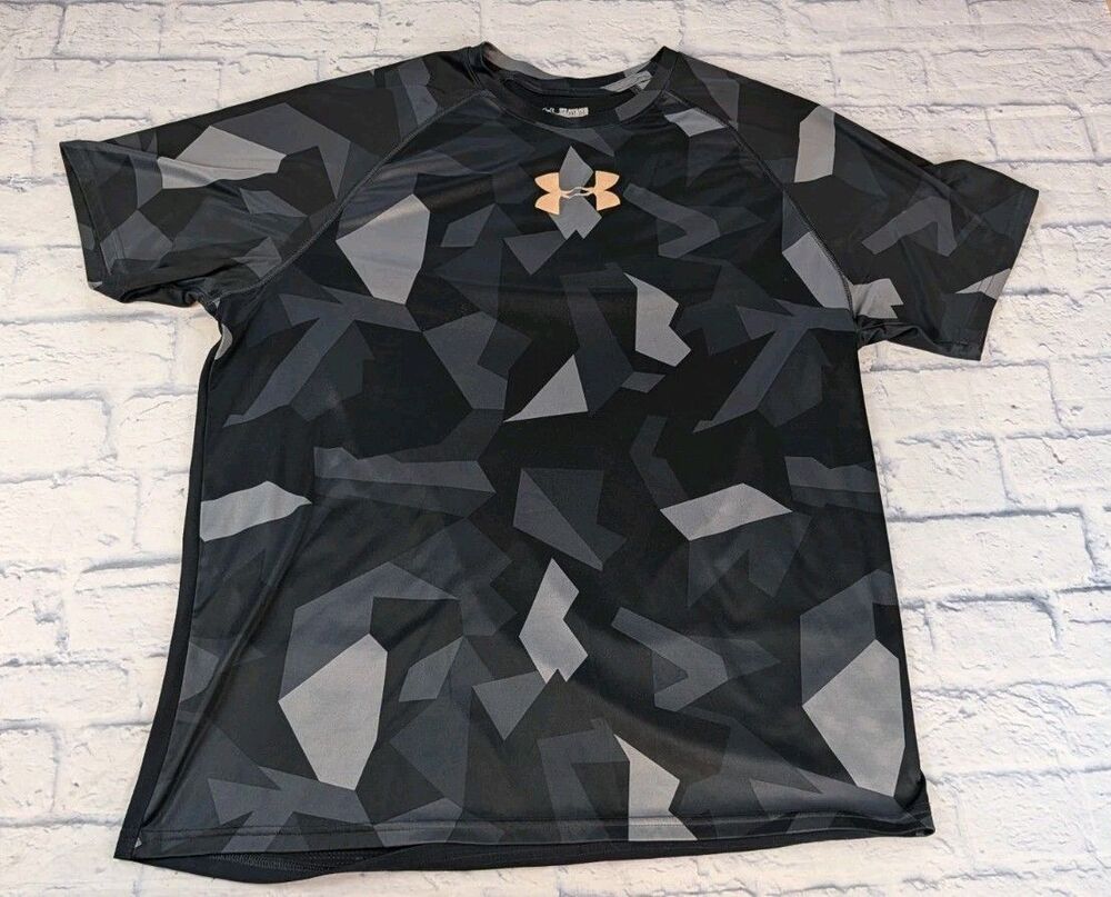 Under Armour Heat Gear T Shirt Mens Size 2XL Black Geometric Black  Fitted